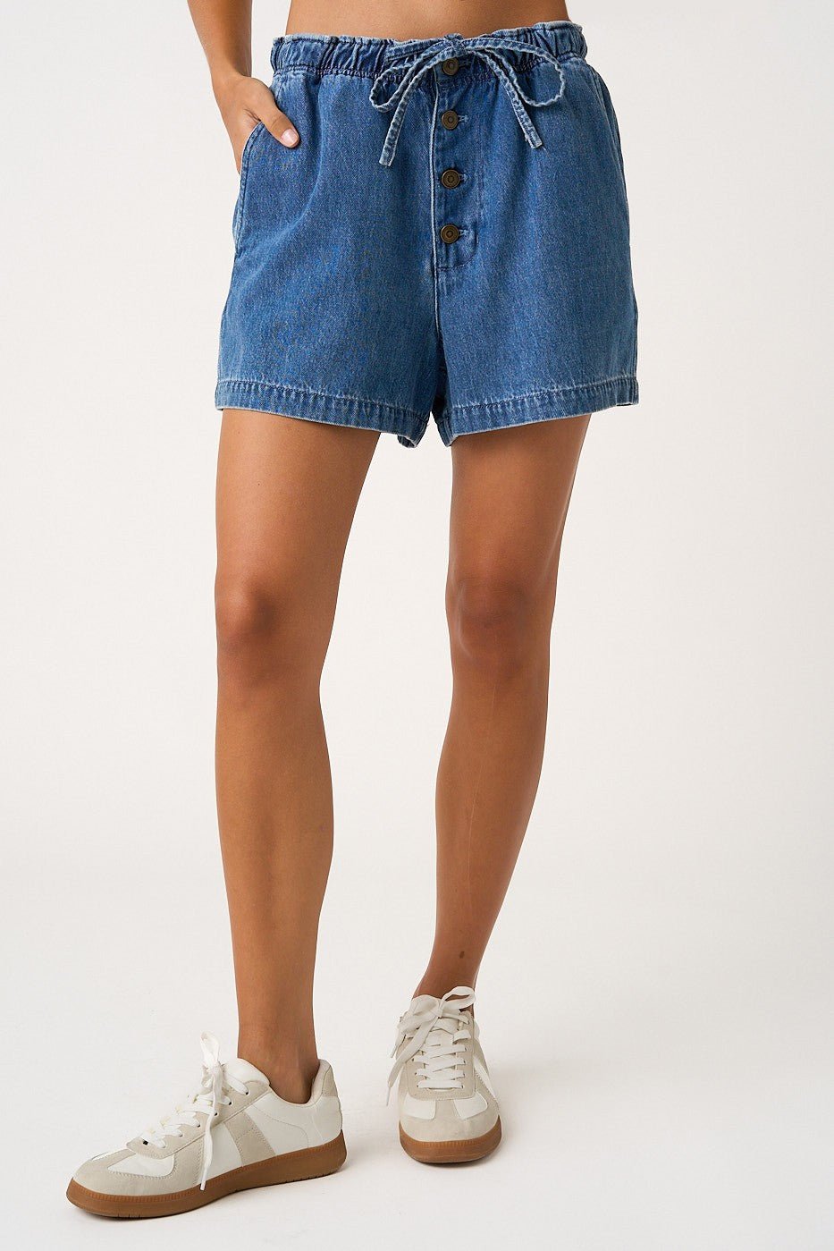 Georgia Washed Denim Elastic Button Fly Shorts - Westly