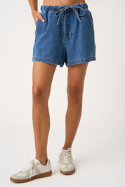 Georgia Washed Denim Elastic Button Fly Shorts - Westly