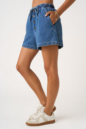 Georgia Washed Denim Elastic Button Fly Shorts - Westly