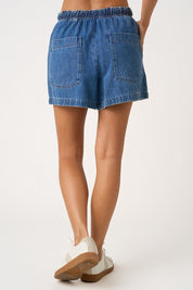 Georgia Washed Denim Elastic Button Fly Shorts - Westly