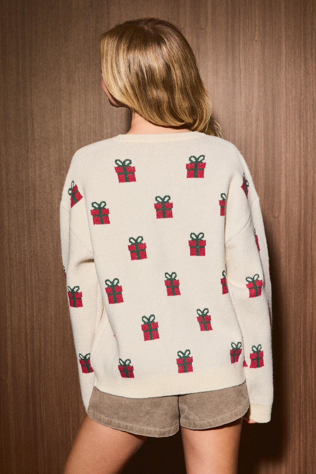 Gift Exchange Present Motif Knit Sweater in Cream — product photo 03
