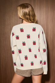 Gift Exchange Present Motif Knit Sweater in Cream — product photo 03