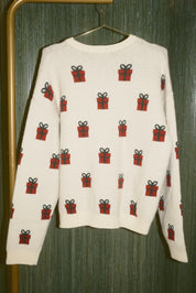 Gift Exchange Present Motif Knit Sweater in Cream — product photo 06
