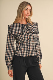 Gingham Gazette Statement Collar Gingham Blouse in Black Gingham, photo 1