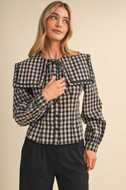 Gingham Gazette Statement Collar Gingham Blouse in Black Gingham, photo 2