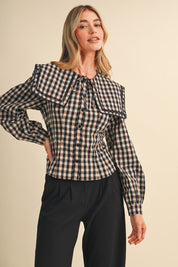 Gingham Gazette Statement Collar Gingham Blouse in Black Gingham, photo 3
