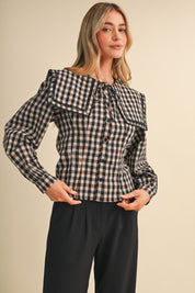 Gingham Gazette Statement Collar Gingham Blouse in Black Gingham, photo 4