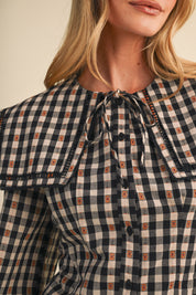 Gingham Gazette Statement Collar Gingham Blouse in Black Gingham, photo 6