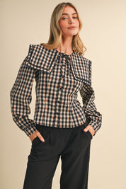 Gingham Gazette Statement Collar Gingham Blouse in Black Gingham, photo 7