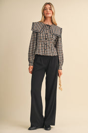 Gingham Gazette Statement Collar Gingham Blouse in Black Gingham, photo 10