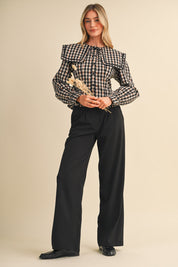 Gingham Gazette Statement Collar Gingham Blouse in Black Gingham, photo 12