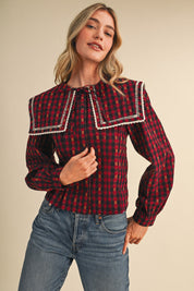 Gingham Gazette Statement Collar Gingham Blouse in Red Gingham, photo 2
