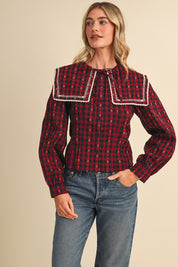 Gingham Gazette Statement Collar Gingham Blouse in Red Gingham, photo 3