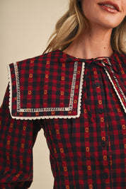 Gingham Gazette Statement Collar Gingham Blouse in Red Gingham, photo 6