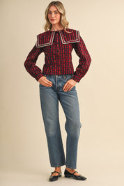 Gingham Gazette Statement Collar Gingham Blouse in Red Gingham, photo 7