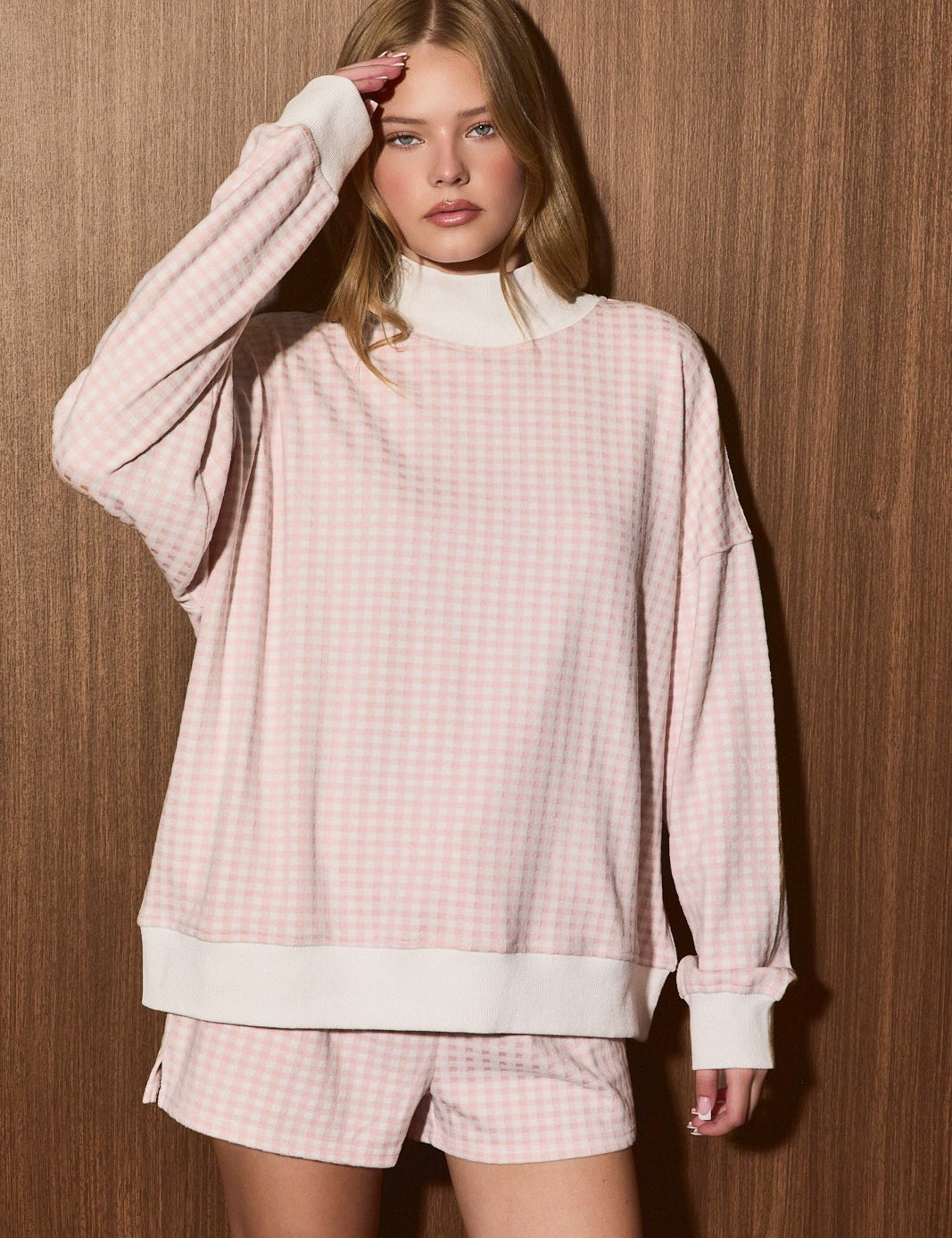 Gingham House Gingham Lounge Pullover - Light Pink Gingham