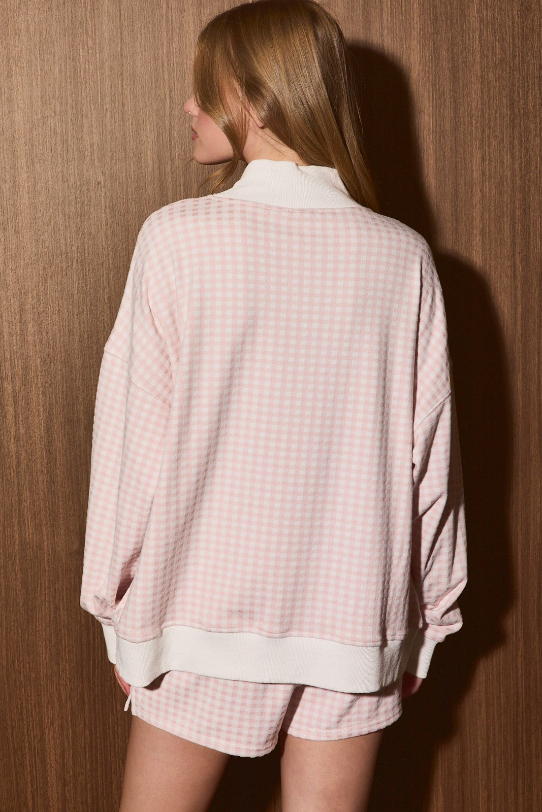 Gingham House Gingham Lounge Pullover - Light Pink Gingham
