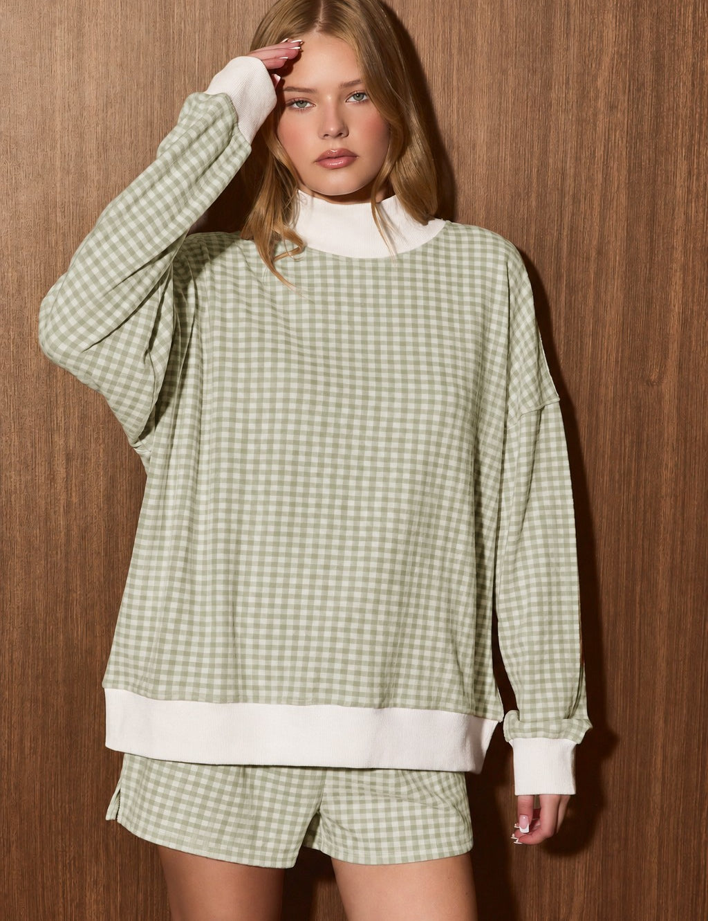 Gingham House Gingham Lounge Shorts - Sage Gingham