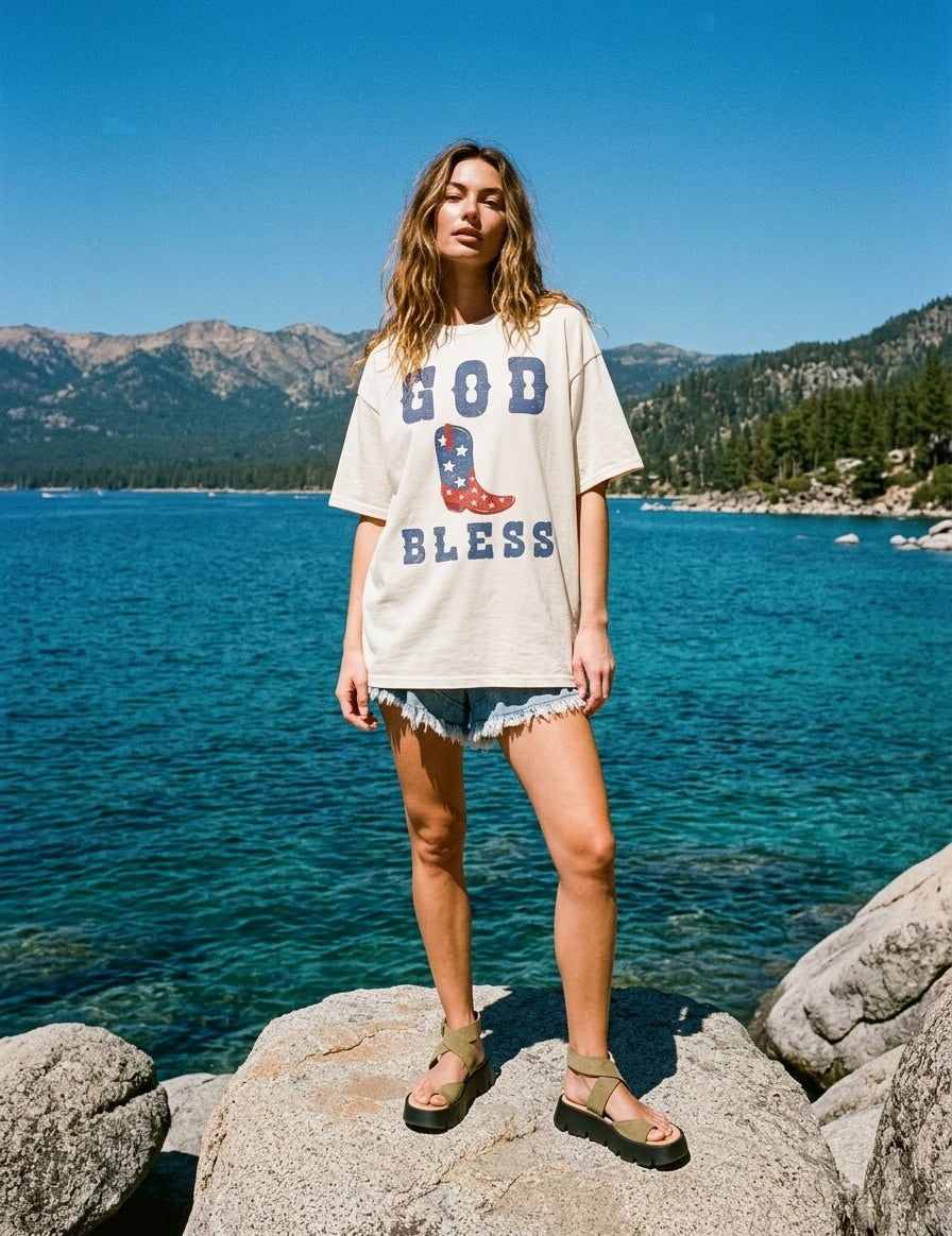 God Bless Cowboy Boot Graphic Tee - Westly