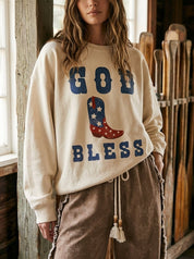 God Bless Cowboy Boot Oversized Graphic Sweatshirt - Westly