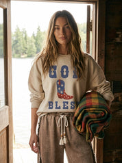 God Bless Cowboy Boot Oversized Graphic Sweatshirt - Westly
