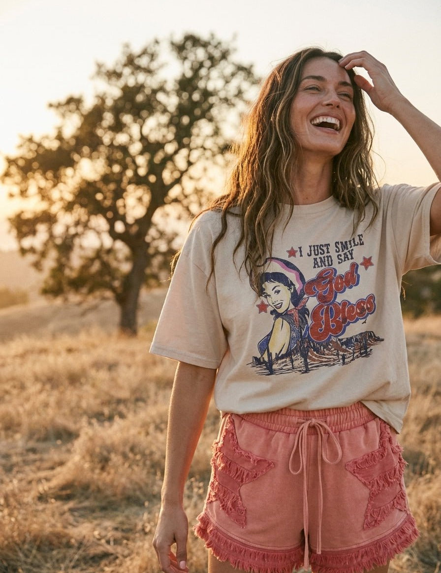 God Bless Oversized Graphic Tee - Westly
