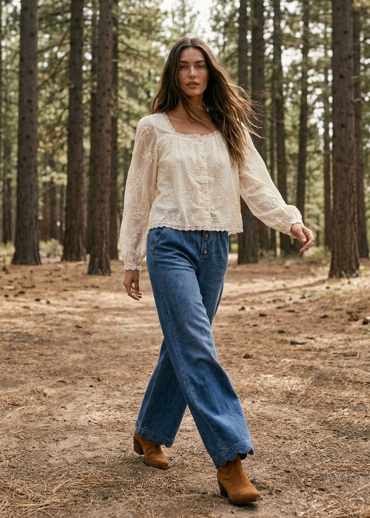 Golden Muse Lace Trimmed Blouse - Westly