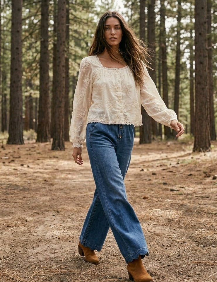 Golden Muse Lace Trimmed Blouse - Westly
