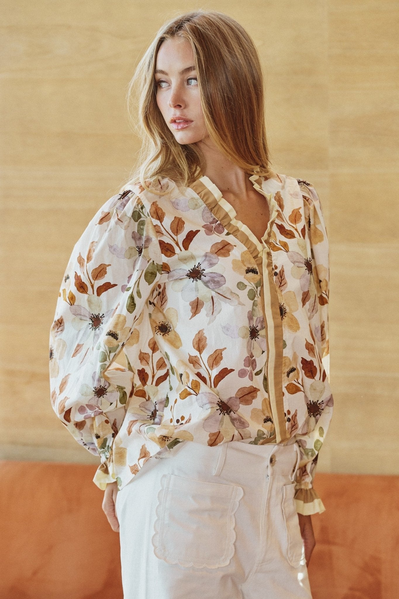 Goldie Ruffle Trim Floral Blouse - Westly