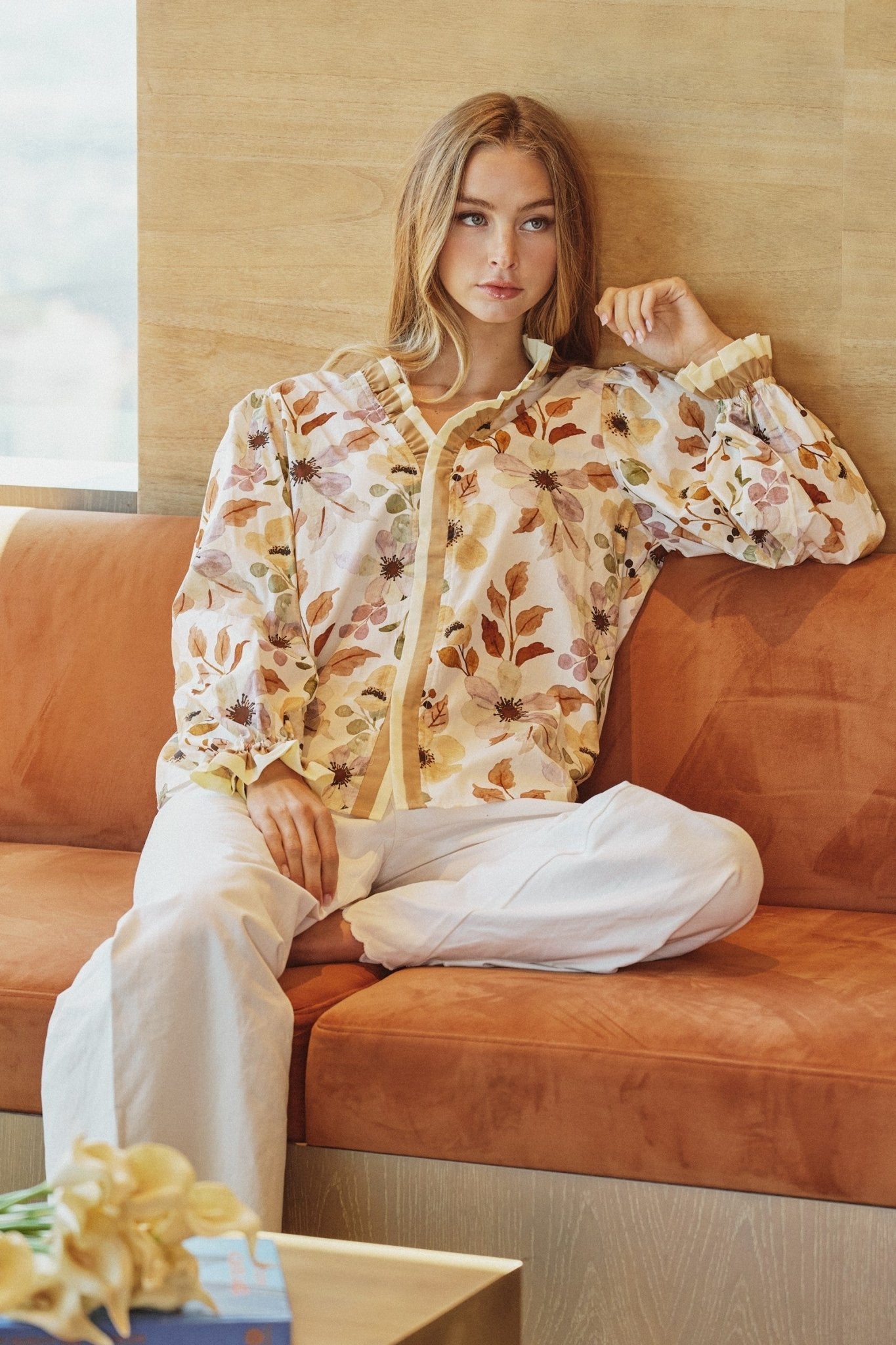 Goldie Ruffle Trim Floral Blouse - Westly