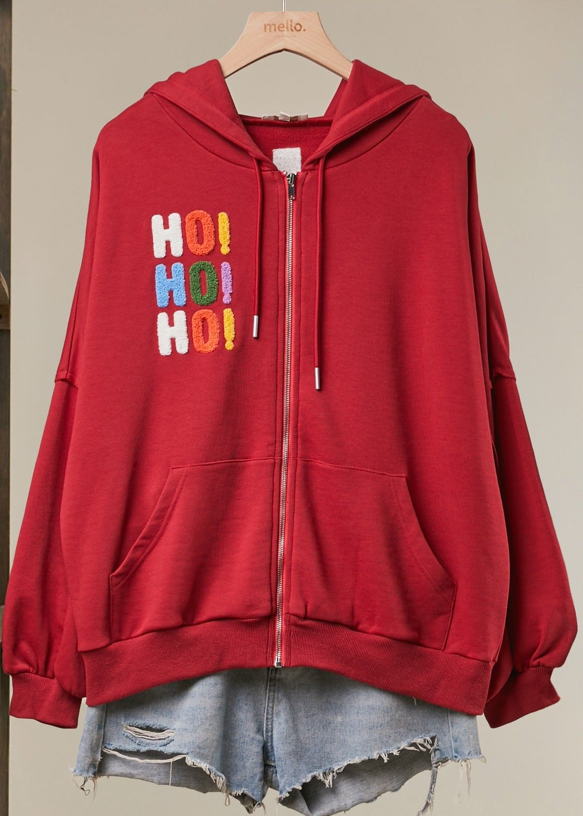Good Cheer Appliqué Oversized Zip-Up Hoodie - Westly