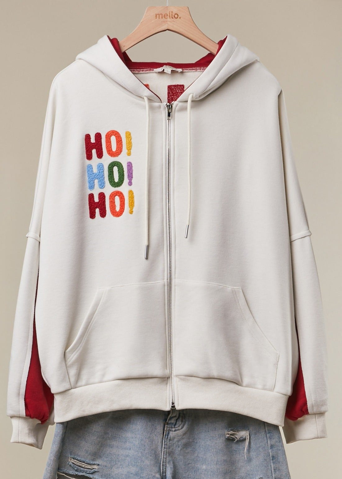 Good Cheer Appliqué Oversized Zip-Up Hoodie - Westly