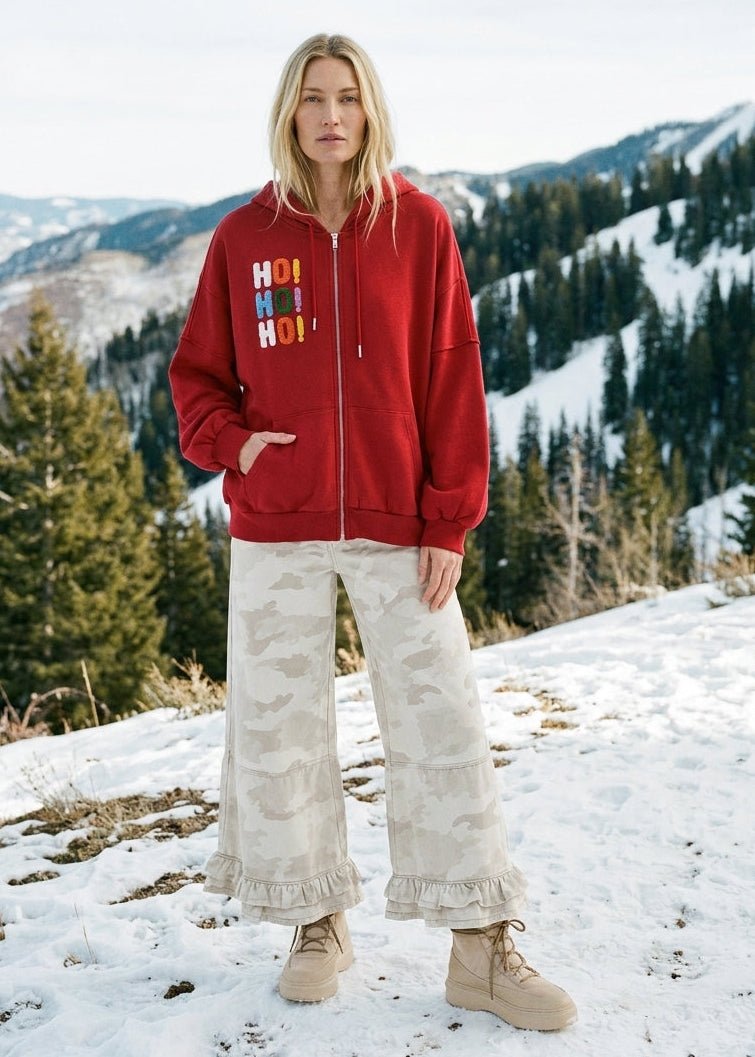 Good Cheer Appliqué Oversized Zip-Up Hoodie - Westly