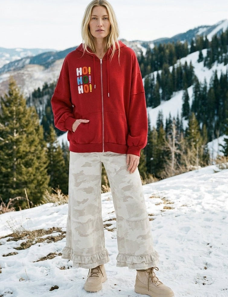 Good Cheer Appliqué Oversized Zip-Up Hoodie - Westly