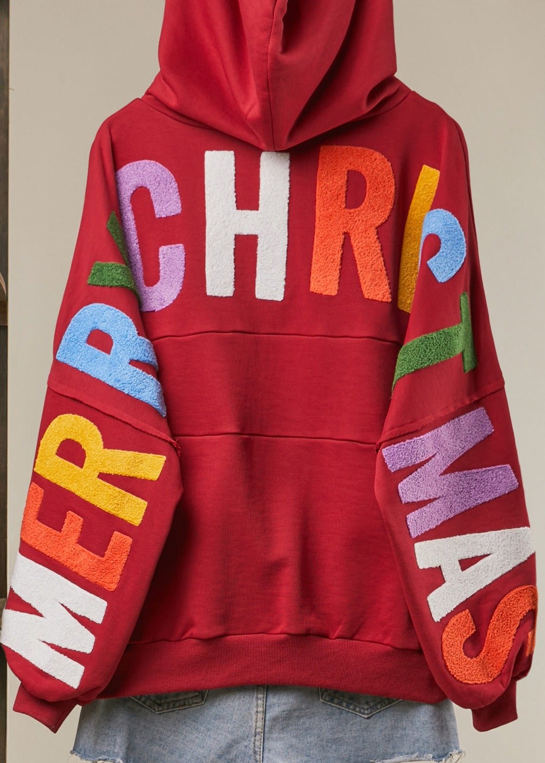 Good Cheer Appliqué Oversized Zip-Up Hoodie - Westly