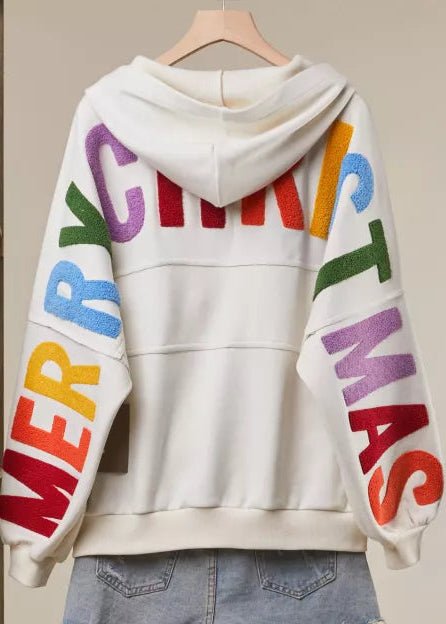 Good Cheer Appliqué Oversized Zip-Up Hoodie - Westly