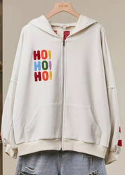 Good Cheer Appliqué Oversized Zip-Up Hoodie - Westly