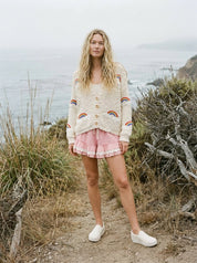 Good Fortune V - Neck Cardigan With Rainbow Overstitch - Westly