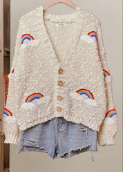 Good Fortune V - Neck Cardigan With Rainbow Overstitch - Westly