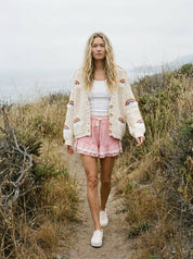 Good Fortune V - Neck Cardigan With Rainbow Overstitch - Westly
