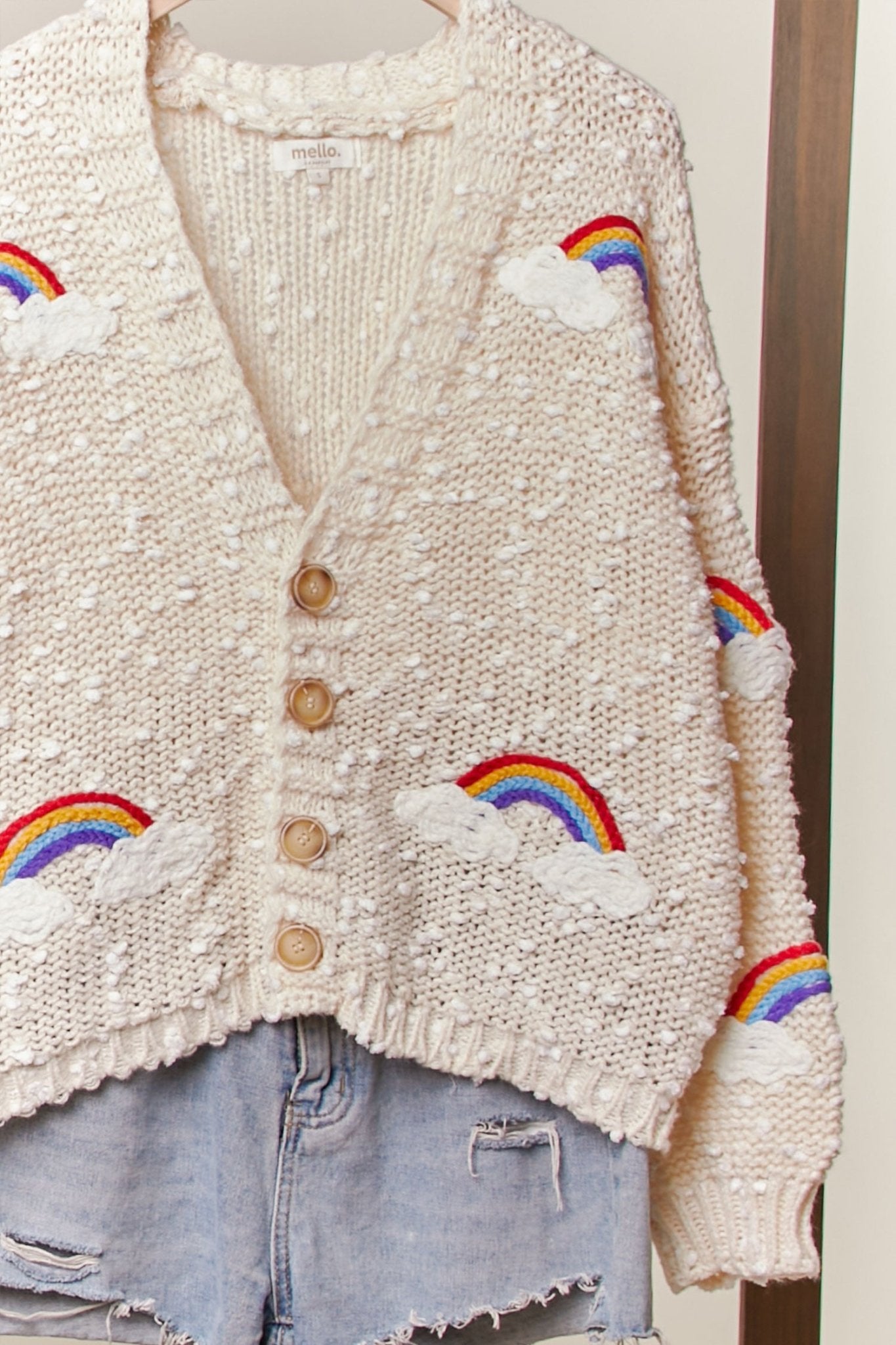 Good Fortune V - Neck Cardigan With Rainbow Overstitch - Westly