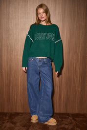 Good Tidings Blanket Stitch Sweater in Green White, product photo 4