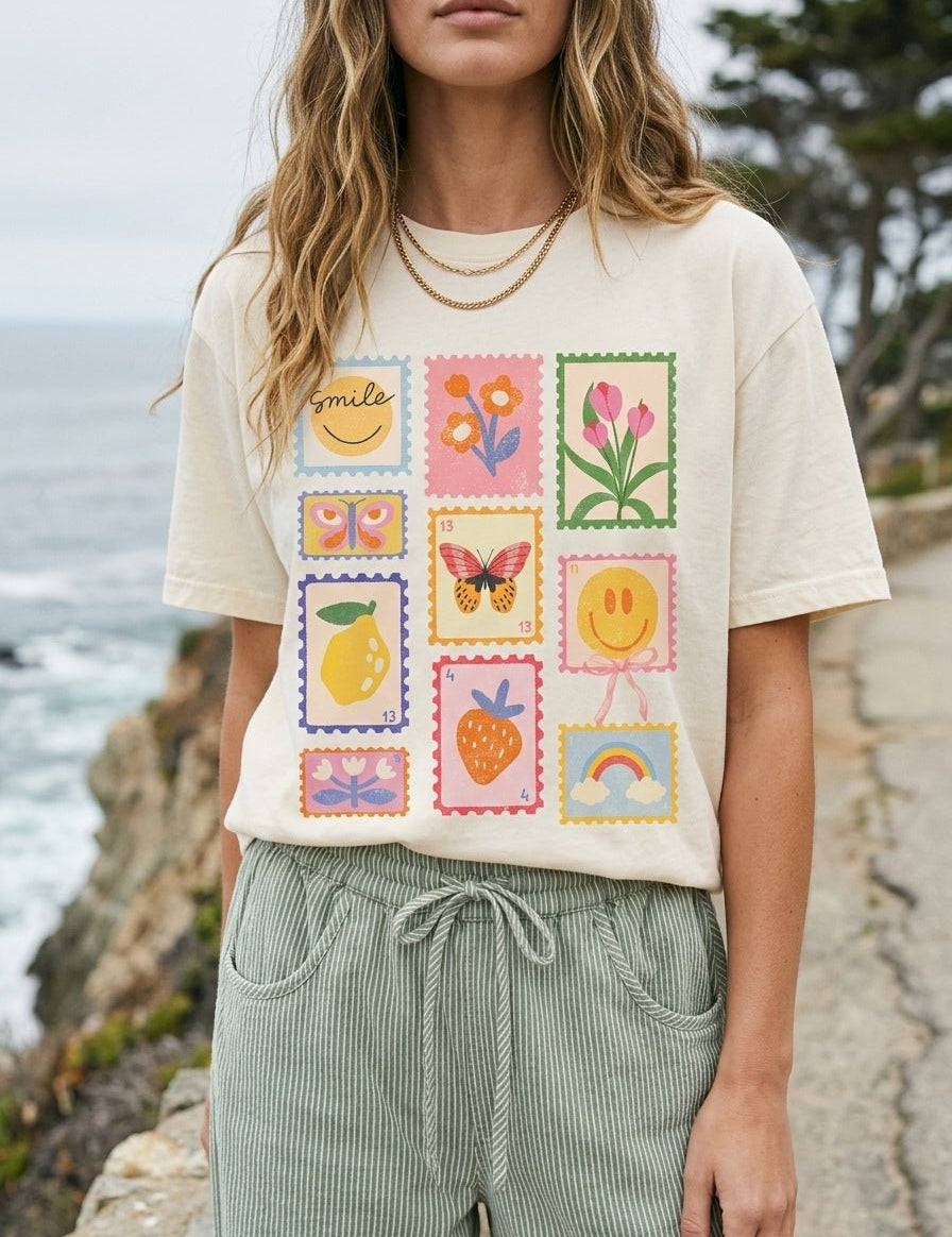 Good Vibes Stamps Oversized Graphic Tee - Westly