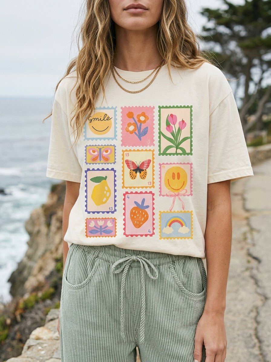 Good Vibes Stamps Oversized Graphic Tee - Westly