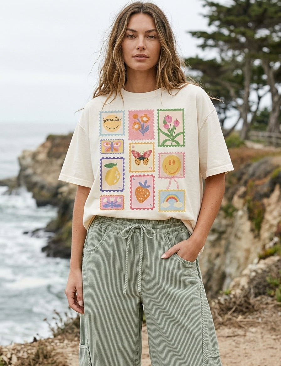 Good Vibes Stamps Oversized Graphic Tee - Westly
