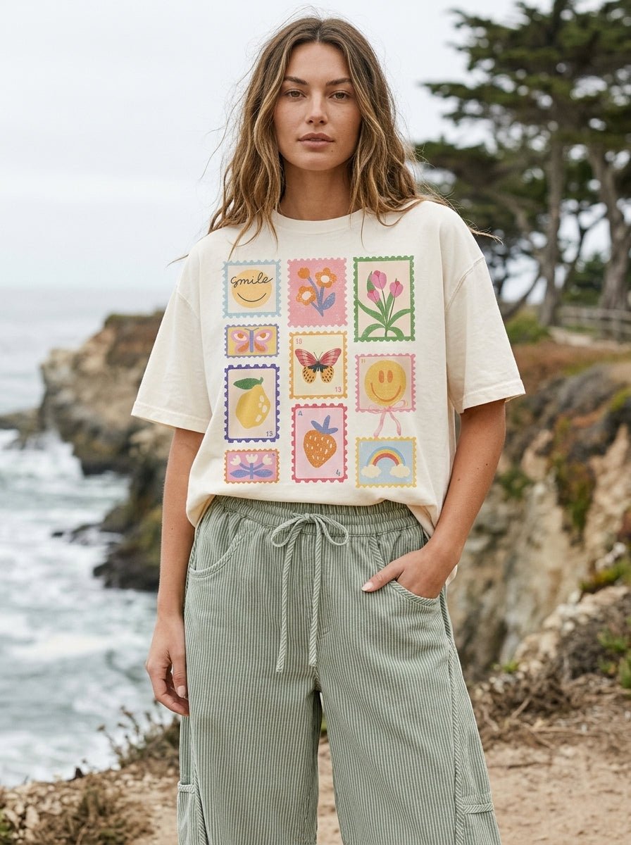 Good Vibes Stamps Oversized Graphic Tee - Westly