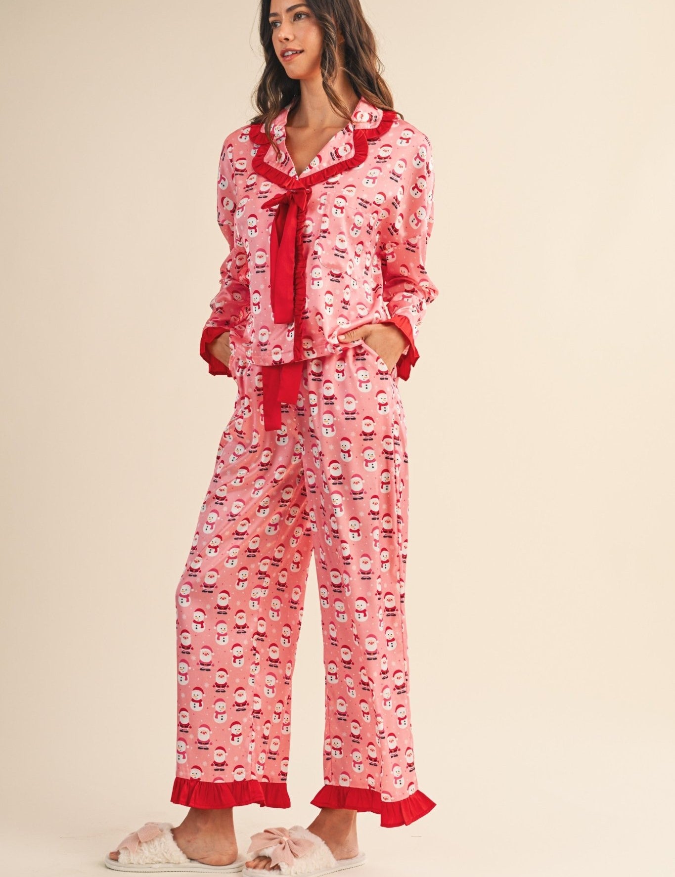 Goodnight Santa Satin Ruffle Pajama Set - Westly