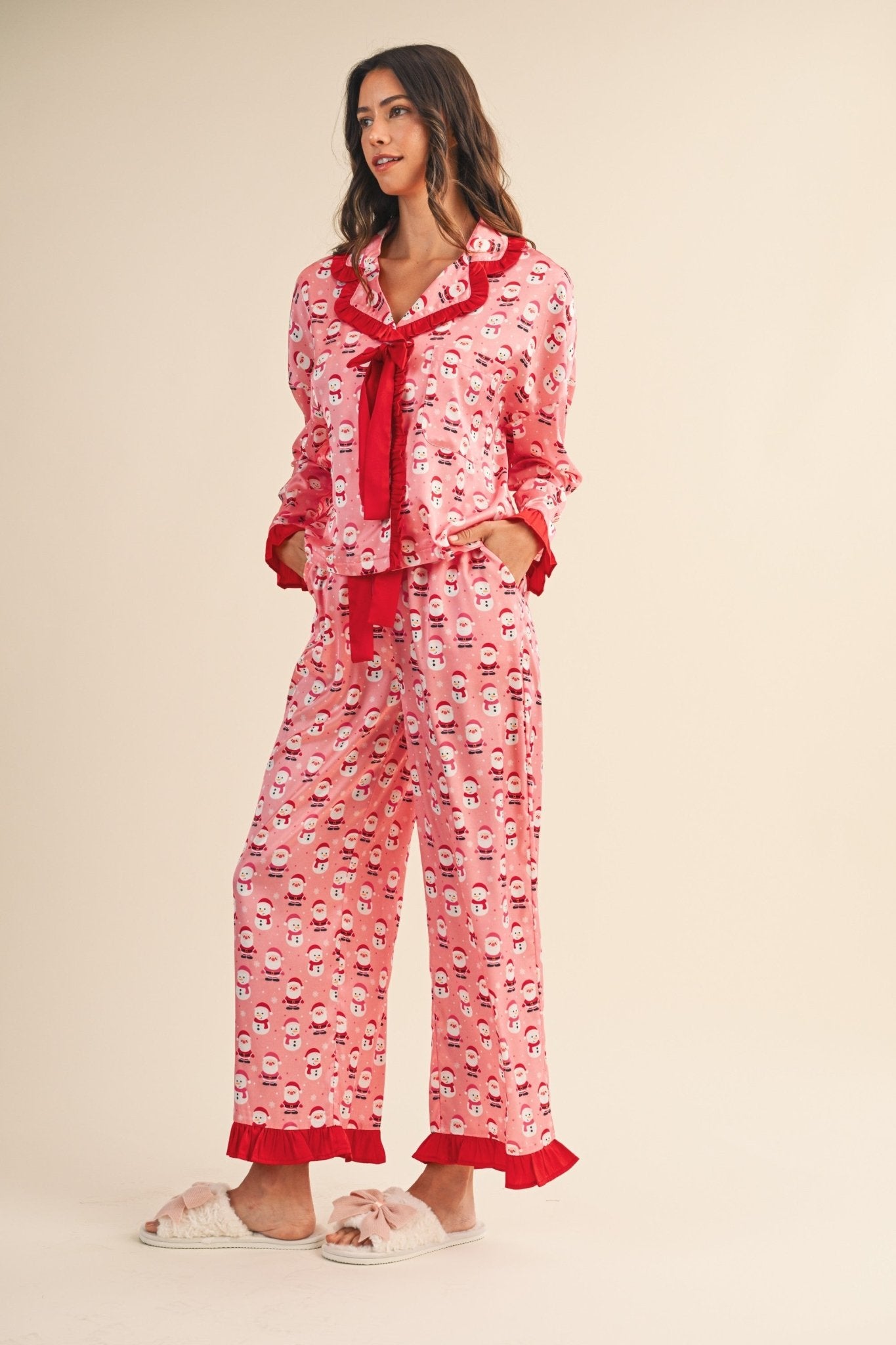 Goodnight Santa Satin Ruffle Pajama Set - Westly