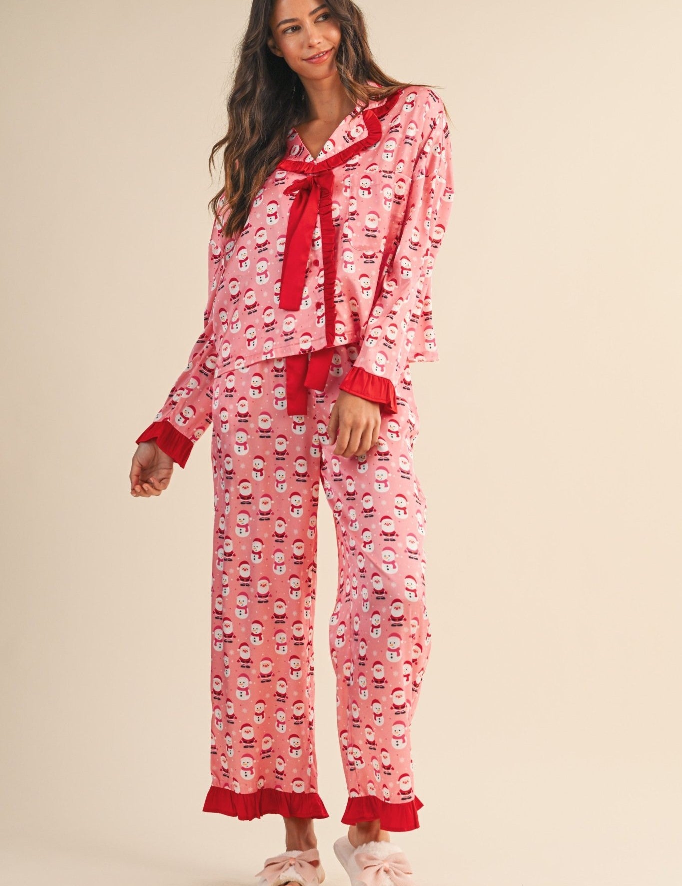Goodnight Santa Satin Ruffle Pajama Set - Westly
