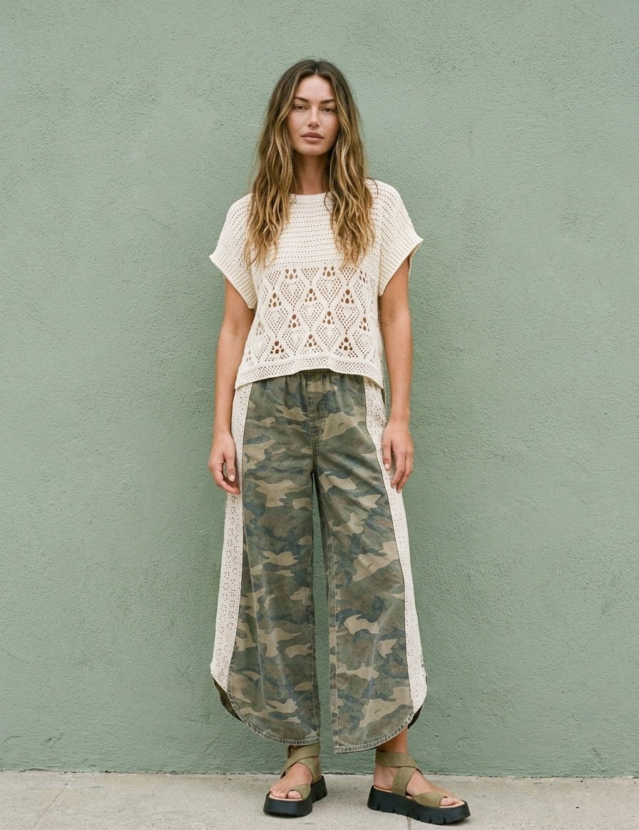 Grace Camo and Lace Wide - Leg Pants - Westly